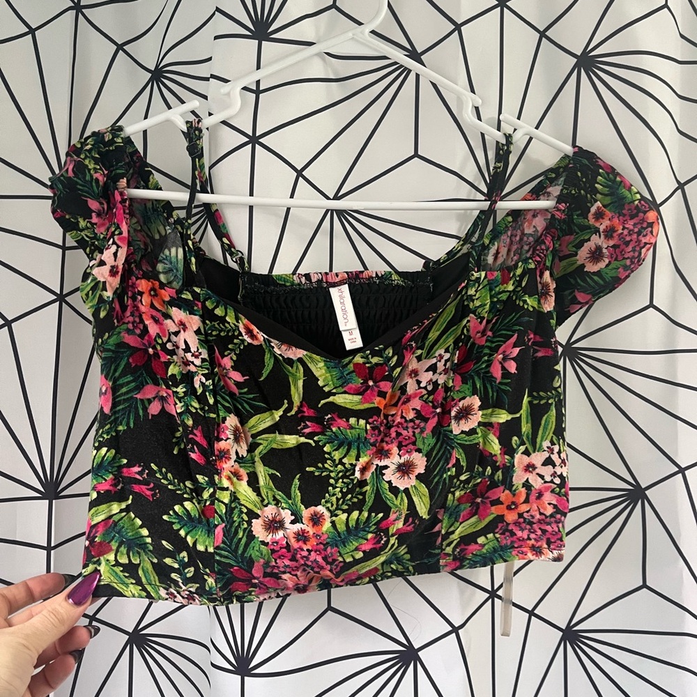 Xhilaration Black Floral Crop Top
